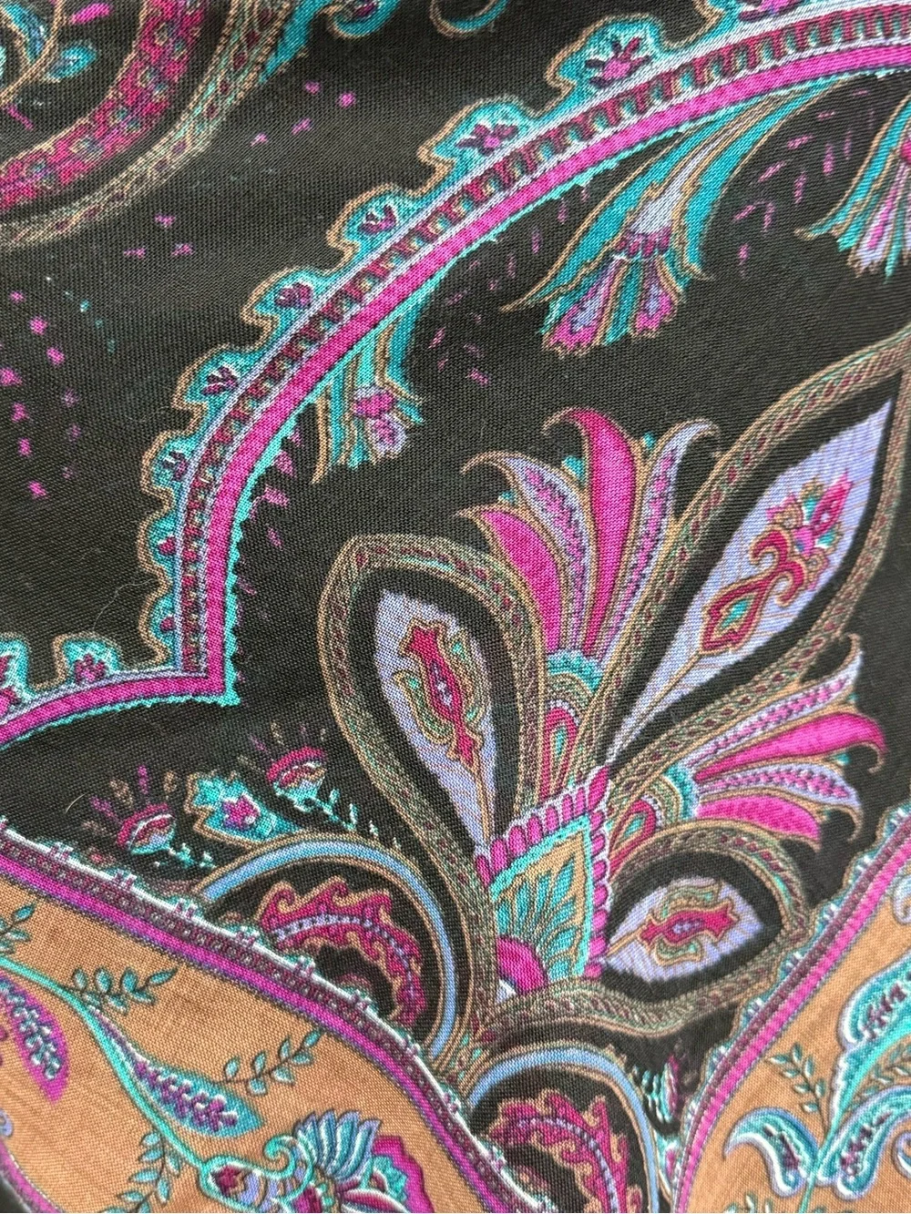Vintage Lord & Taylor Black Paisley Large Wool Shawl Scarf Black, Fuchsia & Teal